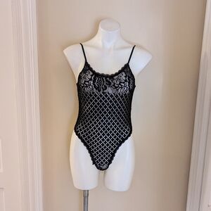 Black sheer lace lingerie bodysuit size Small
